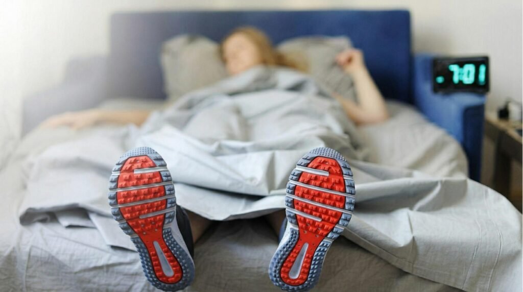 Athlete sleeping for recovery: "Sleep and Muscle Recovery: Athlete sleeping peacefully in bed to optimize muscle repair and growth hormone release"